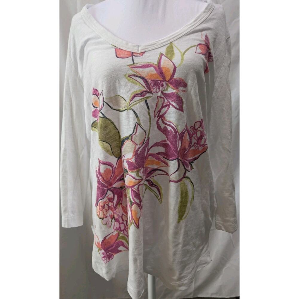Chico's Top Women's Size 2 Large Blouse Shirt White Floral Bloomcore Cottagecore